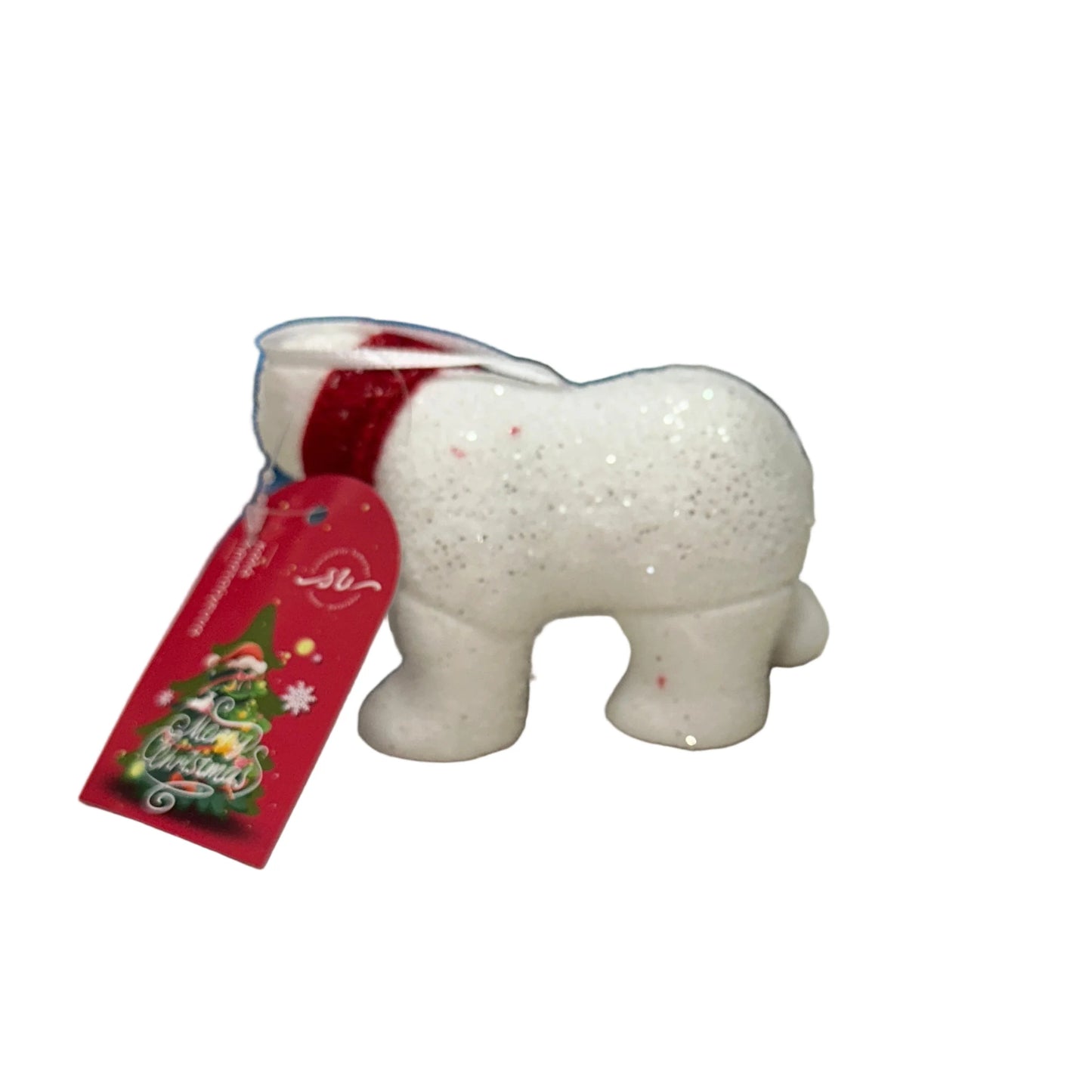 Γιορτινή Πολική Αρκούδα με Κόκκινο Φουλάρι – Χριστουγεννιάτικο Διακοσμητικό με Glitter