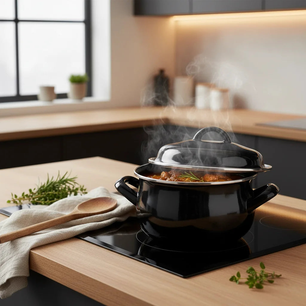 Παραδοσιακό Γιουβετσάκι Ατομικό με Καπάκι – Μαύρο Εμαγιέ για Φούρνο & Σερβίρισμα