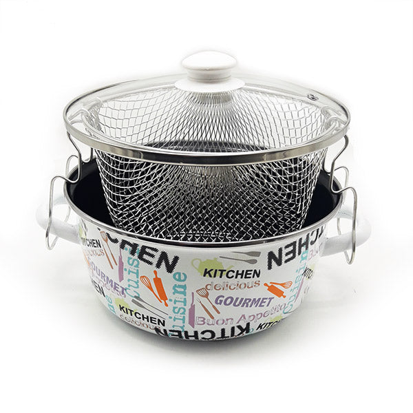 Home Style Φριτέζα Εμαγιέ 24cm - Με Γυάλινο Καπάκι & Μεταλλικό Καλάθι | Τραγανό Τηγάνισμα με Στυλ