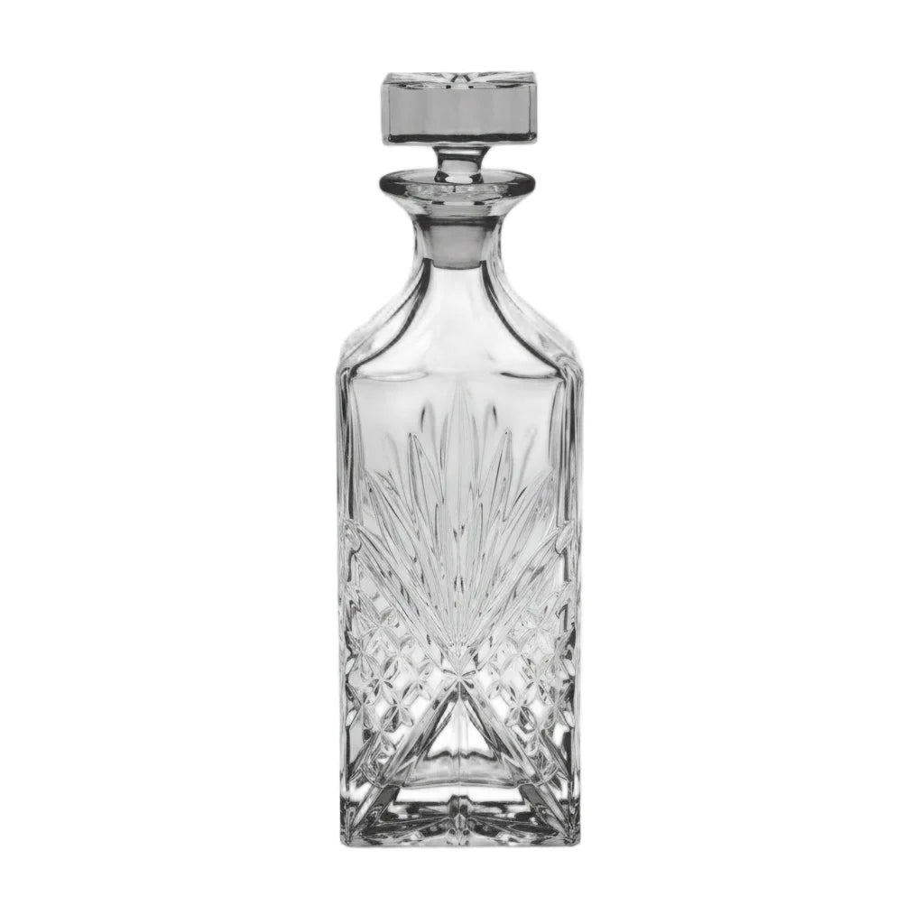 Γυάλινη Καράφα Ουίσκι & Ποτού "Home Style" 850ml – Τετράγωνη με Ανάγλυφο Σχέδιο & Αεροστεγές Πώμα