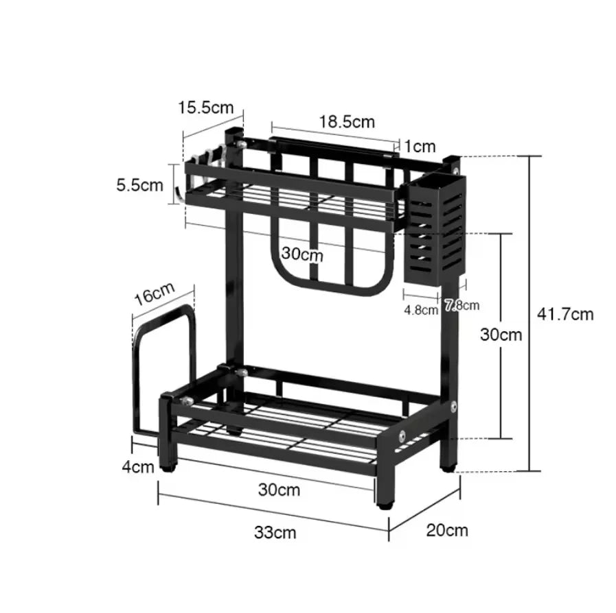 Διώροφη Μεταλλική Ραφιέρα Κουζίνας με Θήκες για Μαχαίρια, Μπαχαρικά & Σκεύη – Οργάνωση & Στυλ σε Κάθε Πάγκο
