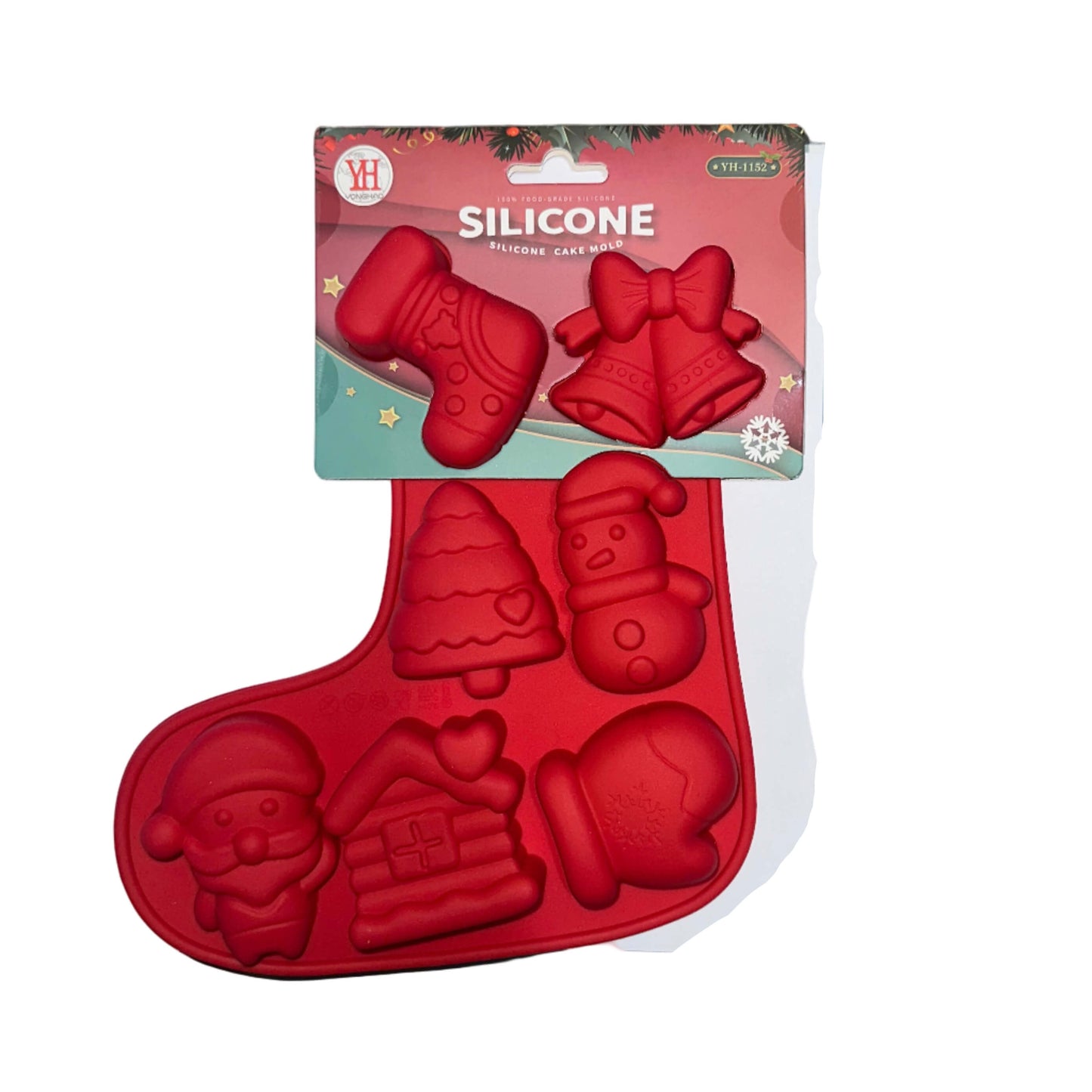 Χριστουγεννιάτικο Καλούπι Σιλικόνης “Κάλτσα” με 6 Σχέδια – Ιδανικό για Μπισκότα & Σοκολατάκια