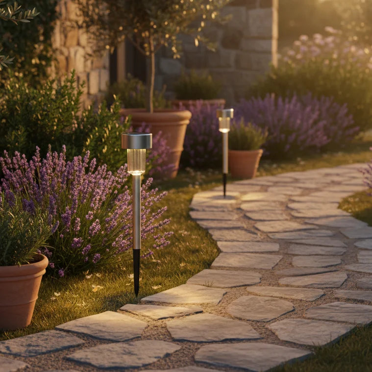 Ηλιακά Φωτάκια Κήπου Inox Καρφωτά LED – Λευκό & Πολύχρωμο RGB (Τεμάχιο ή Σετ 10)