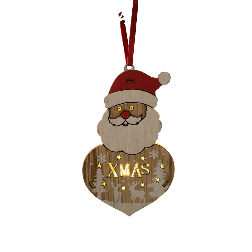 Ξύλινο Στολίδι Άγιος Βασίλης με Καρδιά & Λέξη "XMAS" – Γιορτινή Διακόσμηση για Δέντρο