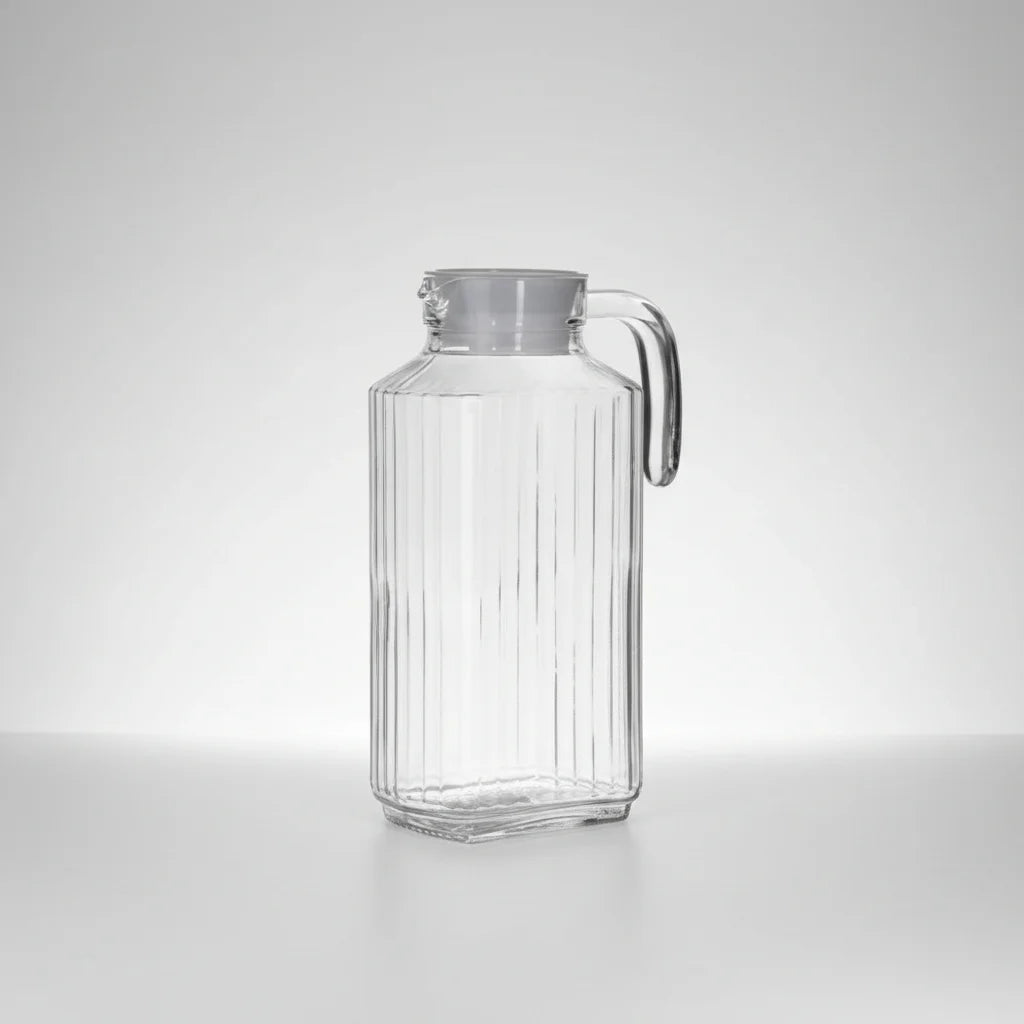 Γυάλινη Κανάτα Ψυγείου Line Οβάλ 1800ml με Καπάκι & Ανάγλυφο Σχέδιο