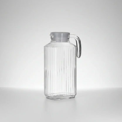 Γυάλινη Κανάτα Ψυγείου Line Οβάλ 1800ml με Καπάκι & Ανάγλυφο Σχέδιο