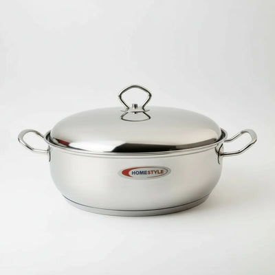 Ημιχύτρα Inox 304 Home Style No28 (6L) – Πλακέ Κατσαρόλα για Όλες τις Εστίες & Φούρνο