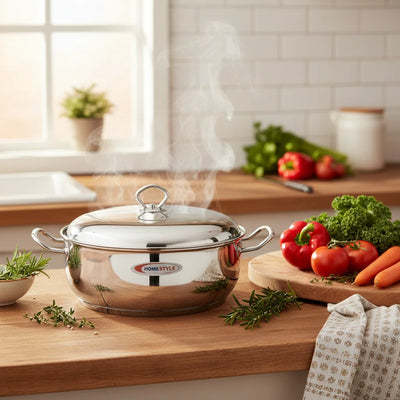 Ημιχύτρα Inox 304 Home Style No28 (6L) – Πλακέ Κατσαρόλα για Όλες τις Εστίες & Φούρνο - Εναλλακτική Όψη