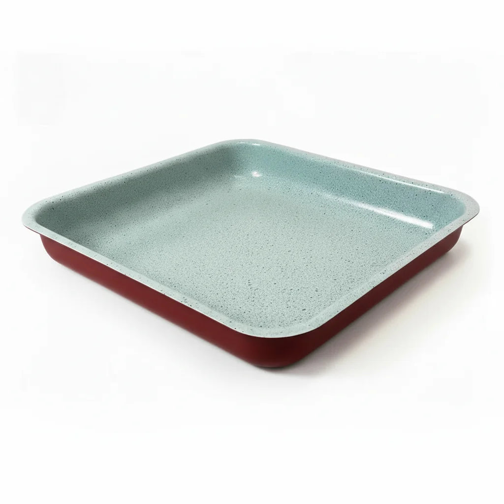 Ταψί Πέτρινο (Marble) Κεραμικό Ορθογώνιο Νο 30 – Κόκκινο, Αντικολλητικό & Ανθεκτικό