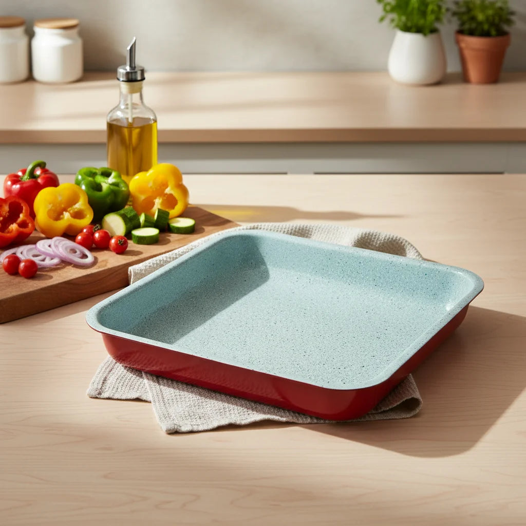 Ορθογώνιο Ταψί Φούρνου με Κεραμική Επίστρωση Πέτρας Marble (35x27cm)