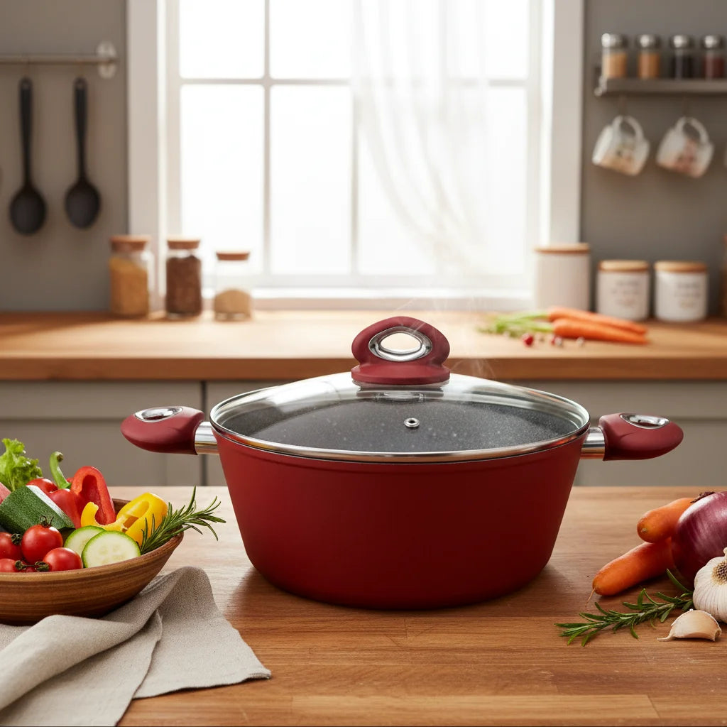 Χύτρα Κεραμική Marble 24cm με Γυάλινο Καπάκι