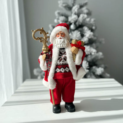 Χριστουγεννιάτικη Φιγούρα Άγιου Βασίλη με Χρυσό Ραβδί & Δώρο – 35 εκ.