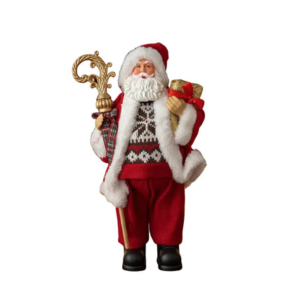 Χριστουγεννιάτικη Φιγούρα Άγιου Βασίλη με Χρυσό Ραβδί & Δώρο – 35 εκ.