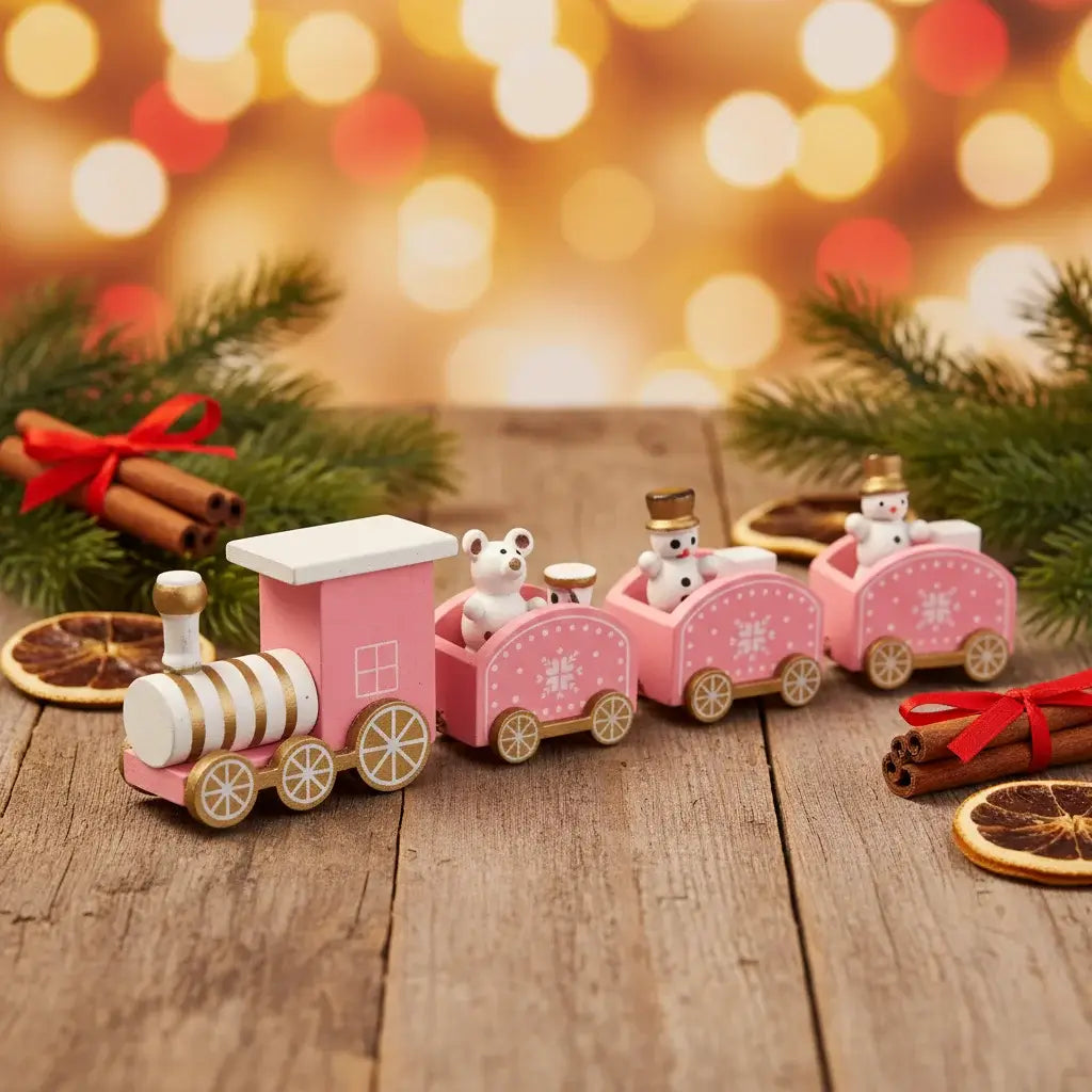 Ροζ Χριστουγεννιάτικο Τρενάκι με Φιγούρες