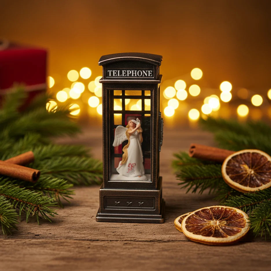 Ξύλινο Διακοσμητικό Στολίδι “Telephone Booth” με Φιγούρα – 14 εκ.