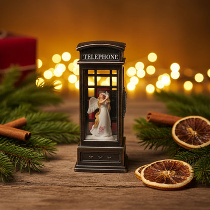 Ξύλινο Διακοσμητικό Στολίδι “Telephone Booth” με Φιγούρα – 14 εκ.