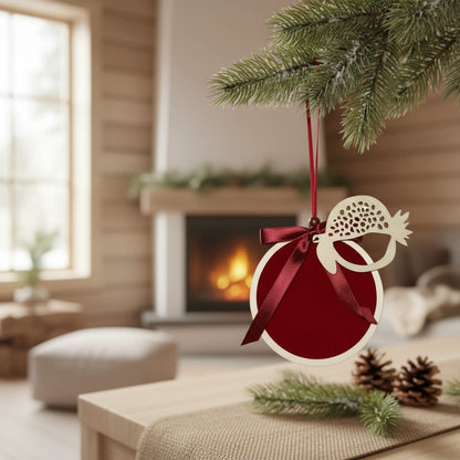Ξύλινο Χριστουγεννιάτικο Στολίδι Ρόδι σε Κύκλο με Κορδέλα