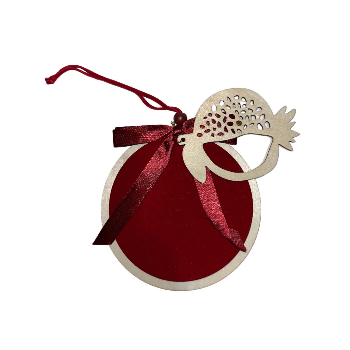 Ξύλινο Χριστουγεννιάτικο Στολίδι Ρόδι σε Κύκλο με Κορδέλα