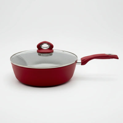 Αντικολλητική Σοτέζα Αλουμινίου HomeStyle Marble 28cm με Επίστρωση Πέτρας & Γυάλινο Καπάκι