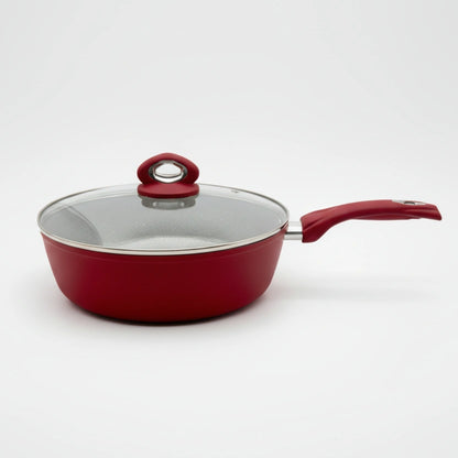 Αντικολλητική Σοτέζα Αλουμινίου HomeStyle Marble 28cm με Επίστρωση Πέτρας & Γυάλινο Καπάκι