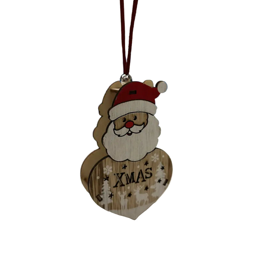 Ξύλινο Στολίδι Άγιος Βασίλης με Καρδιά & Λέξη "XMAS" – Γιορτινή Διακόσμηση για Δέντρο