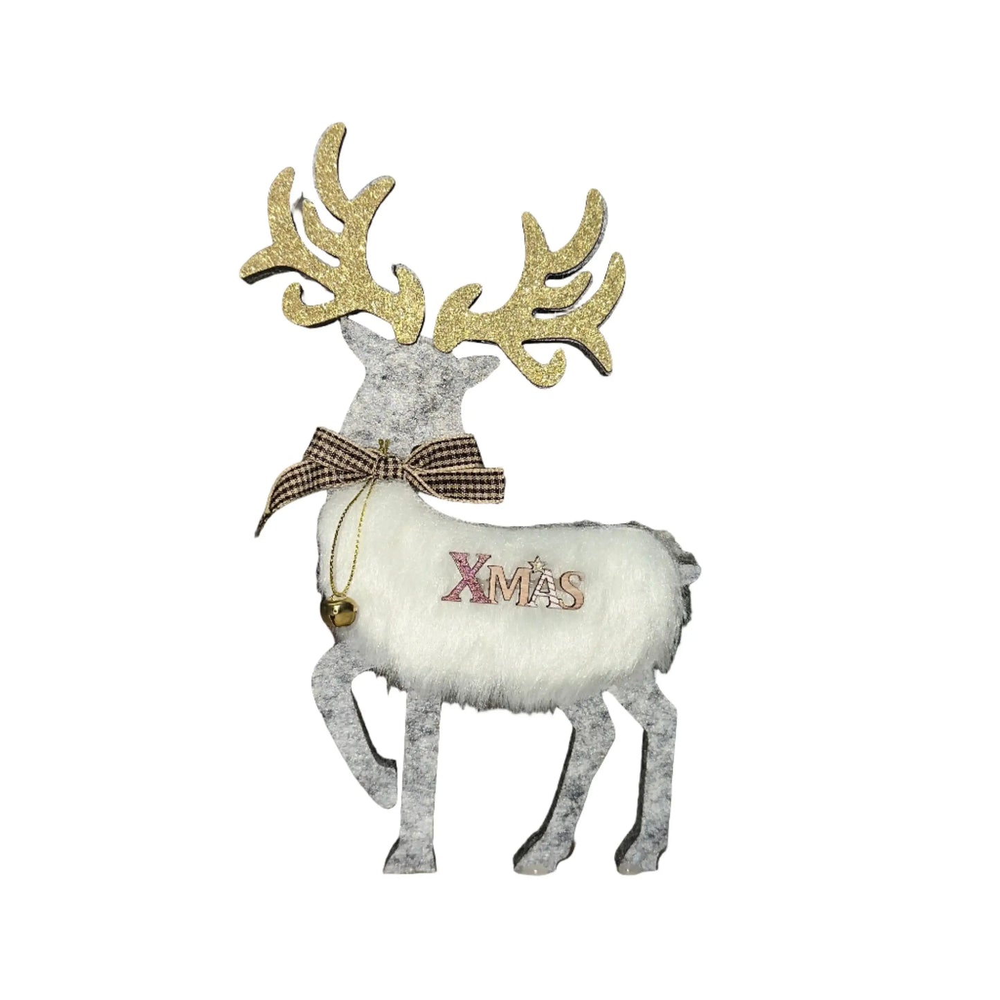Φωτιζόμενο Χριστουγεννιάτικος Τάρανδος "XMAS" με Χρυσά Κέρατα και Κουδουνάκι – Γιορτινή Διακόσμηση