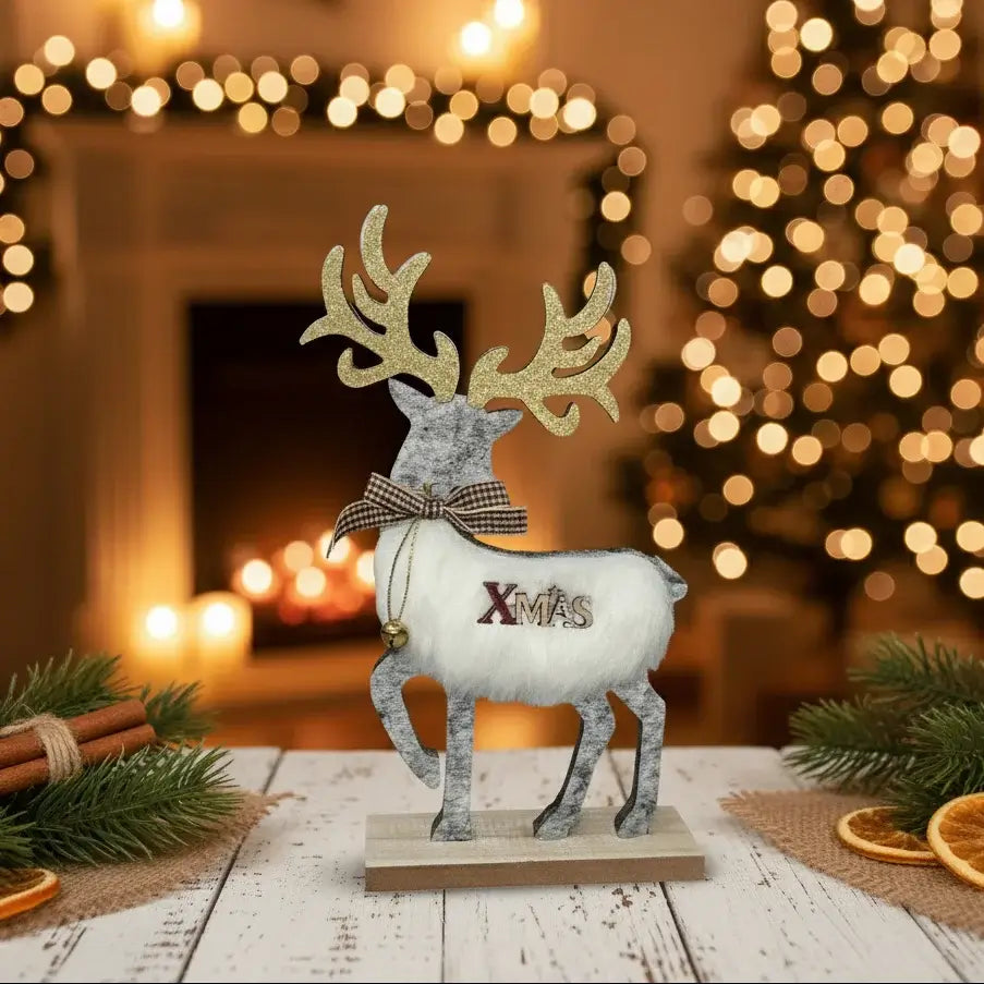 Φωτιζόμενο Χριστουγεννιάτικος Τάρανδος "XMAS" με Χρυσά Κέρατα και Κουδουνάκι – Γιορτινή Διακόσμηση