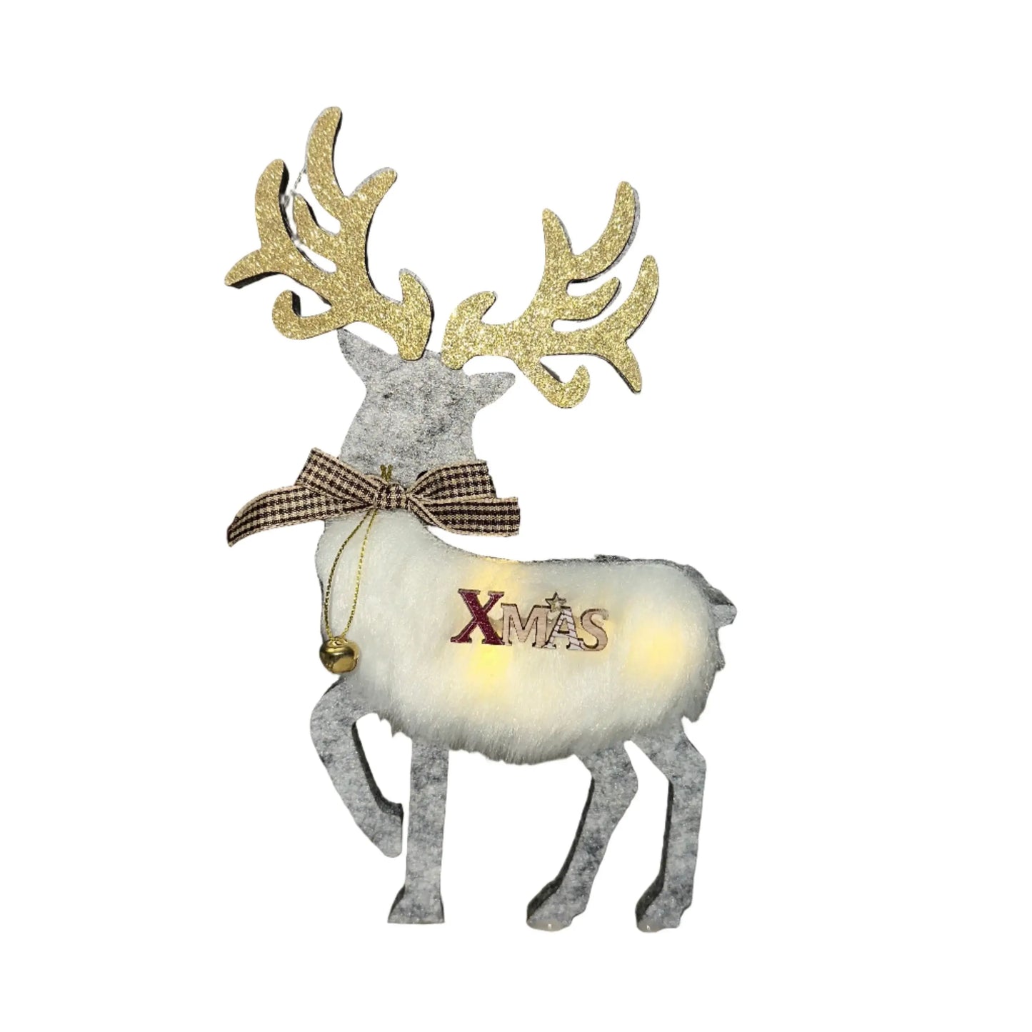 Φωτιζόμενο Χριστουγεννιάτικος Τάρανδος "XMAS" με Χρυσά Κέρατα και Κουδουνάκι – Γιορτινή Διακόσμηση