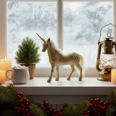 Χρυσός Μονόκερος με Glitter και Πέρλες – Γιορτινό Διακοσμητικό για Χριστουγεννιάτικη Ατμόσφαιρα