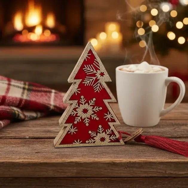 Χριστουγεννιάτικο Γούρι Δέντρο με Χρυσές Λεπτομέρειες & Φούντα – Γιορτινό Διακοσμητικό 2026