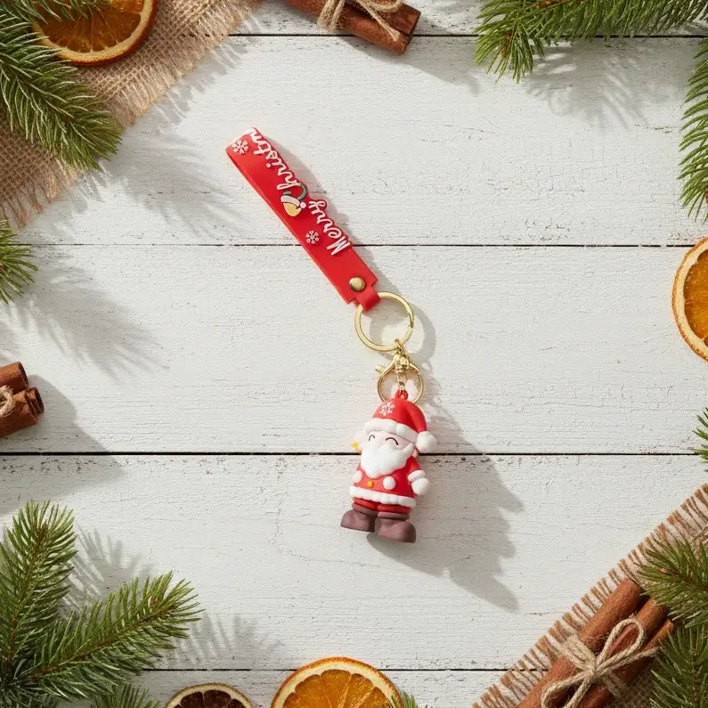 Χριστουγεννιάτικο Μπρελόκ Άγιος Βασίλης με Κορδέλα "Merry Christmas" – Γιορτινό Αξεσουάρ & Δώρο