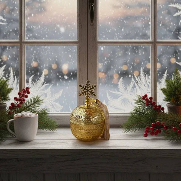 Γούρι 2026 με Αρωματικό Κερί – Χρυσή Σφαίρα με Νιφάδα & Φούντα σε Συλλεκτική Συσκευασία