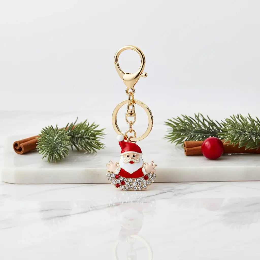 Χριστουγεννιάτικο Μπρελόκ Άγιος Βασίλης με Στρας – Γιορτινό Αξεσουάρ για Δώρο & Διακόσμηση