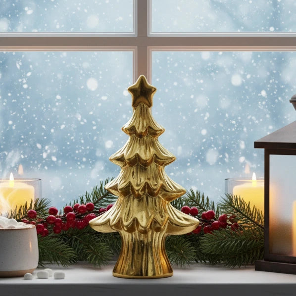 Χρυσό Διακοσμητικό Δέντρο με Αστέρι – Minimal Χριστουγεννιάτικο Στολίδι για Τραπέζι ή Βιτρίνα