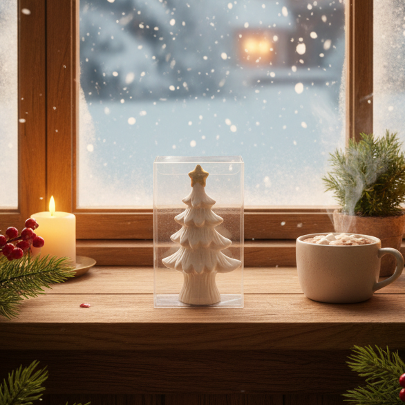 Λευκό Κεραμικό Χριστουγεννιάτικο Δεντράκι με Χρυσό Αστέρι 15cm – Minimal Γιορτινή Διακόσμηση