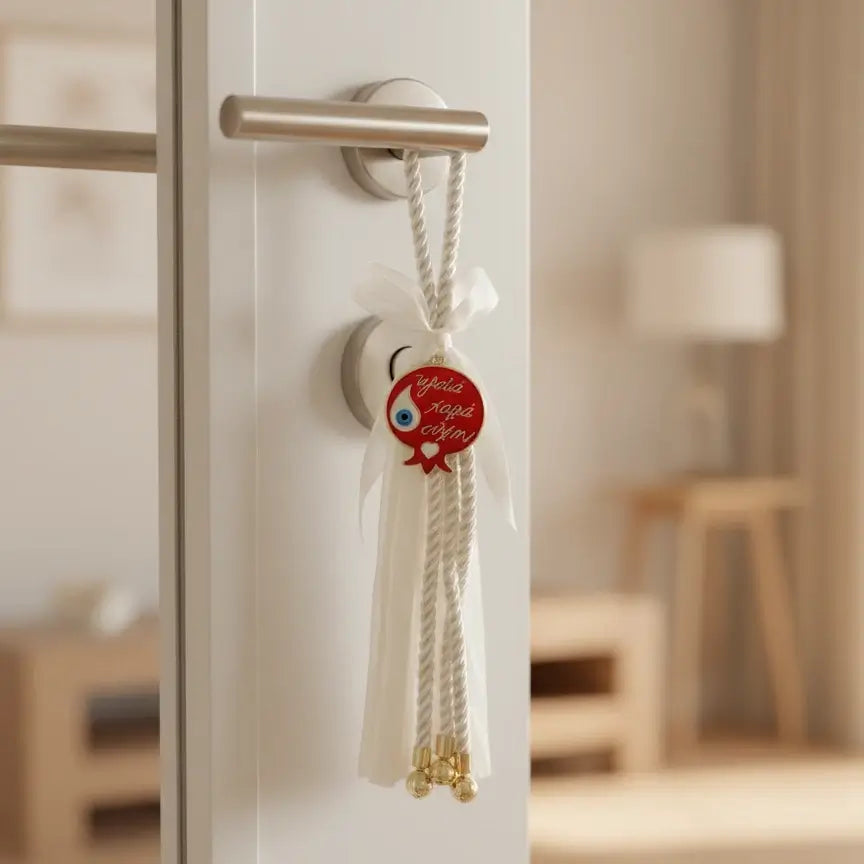 Διακοσμητικό Γούρι “Υγεία Αγάπη Ειρήνη” – Χειροποίητο Γιορτινό Στολίδι με Κορδόνι