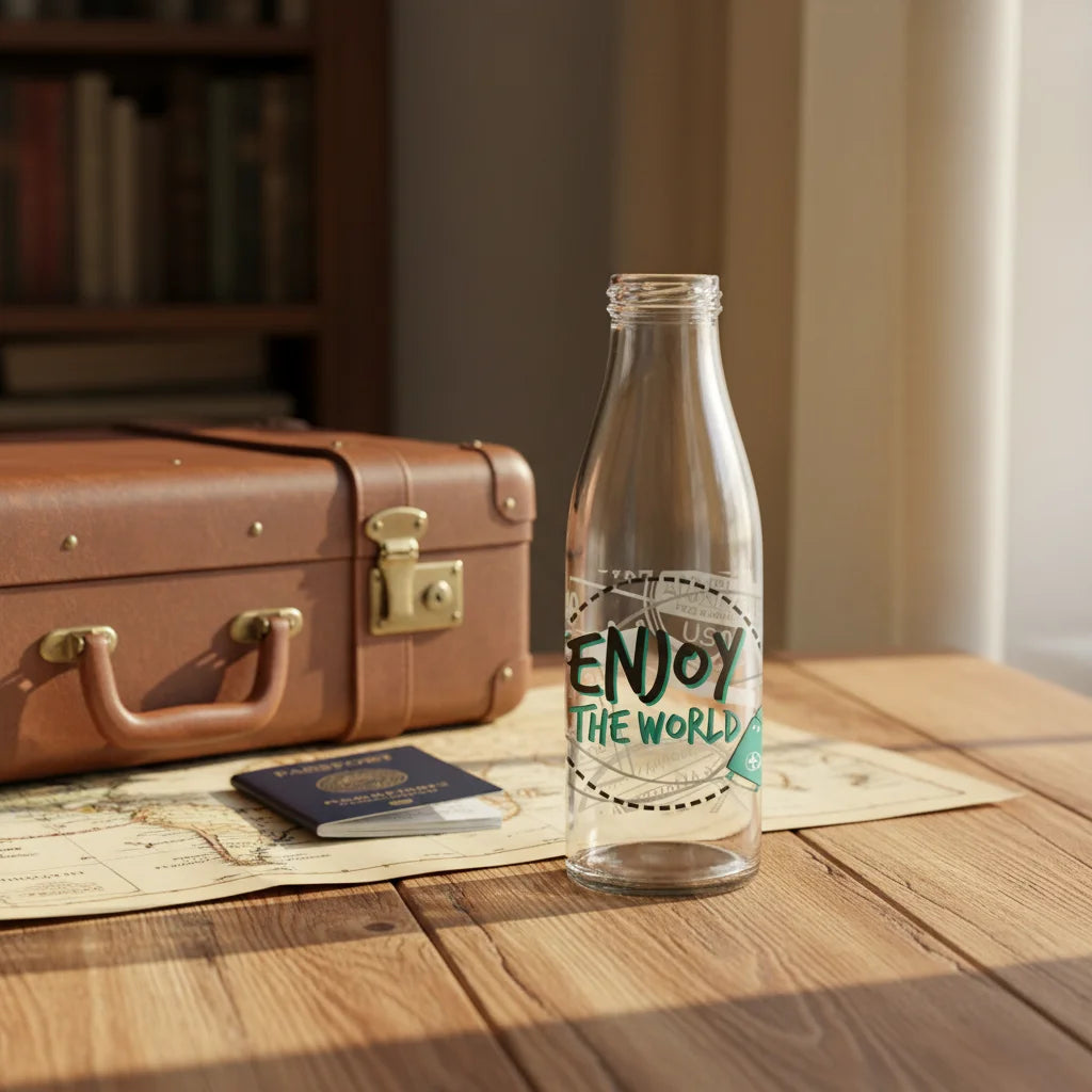 Μπουκάλι Γυάλινο Στρογγυλό 1lt Enjoy The World