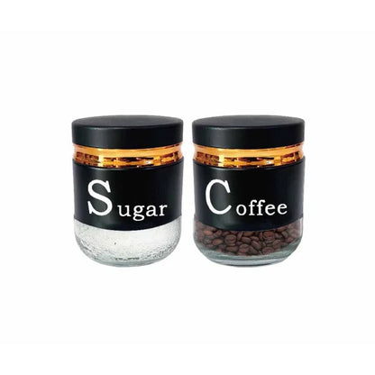 Σετ 2 Γυάλινα Δοχεία Αποθήκευσης "Coffee & Sugar" με Αεροστεγές Καπάκι – Μοντέρνο Design
