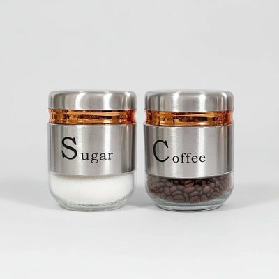 Σετ 2 Γυάλινα Δοχεία Αποθήκευσης "Coffee & Sugar" με Αεροστεγές Καπάκι – Μοντέρνο Design