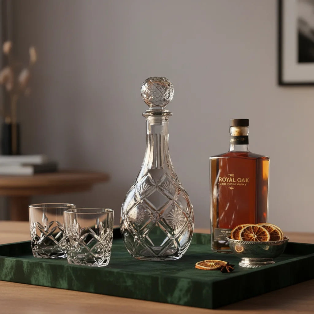 Γυάλινη Καράφα Ποτού "Rhombus" 850ml – Vintage Κρυστάλλινη Αισθητική με Ανάγλυφους Ρόμβους