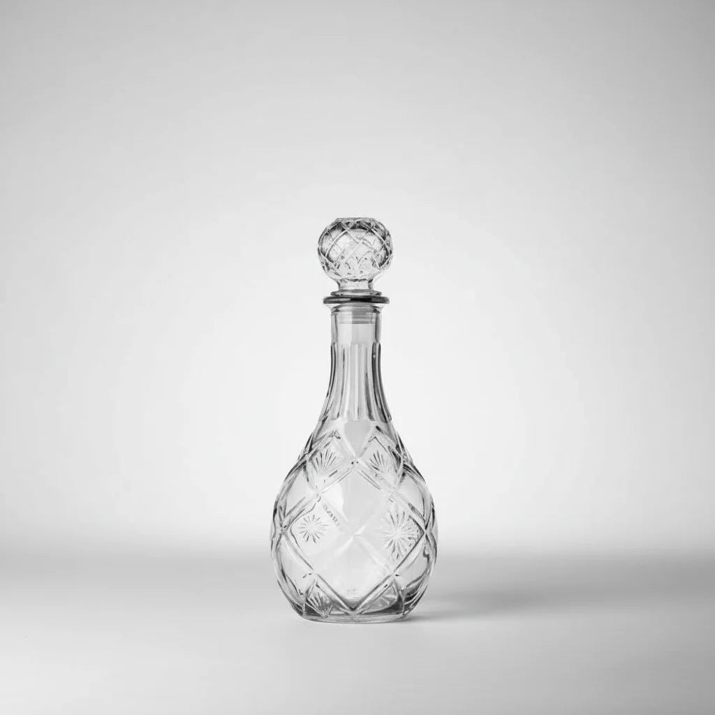 Γυάλινη Καράφα - Φιάλη Ποτού "Rhombus" 850ml με Ανάγλυφο Σχέδιο & Σφαιρικό Πώμα