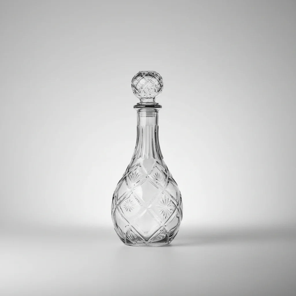 Γυάλινη Καράφα Ποτού "Rhombus" 850ml – Vintage Κρυστάλλινη Αισθητική με Ανάγλυφους Ρόμβους