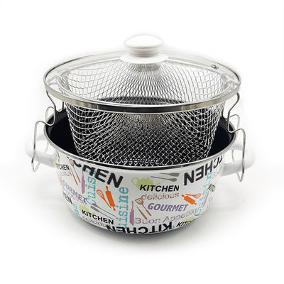 Home Style Φριτέζα Εμαγιέ 24cm - Με Γυάλινο Καπάκι & Μεταλλικό Καλάθι | Τραγανό Τηγάνισμα με Στυλ