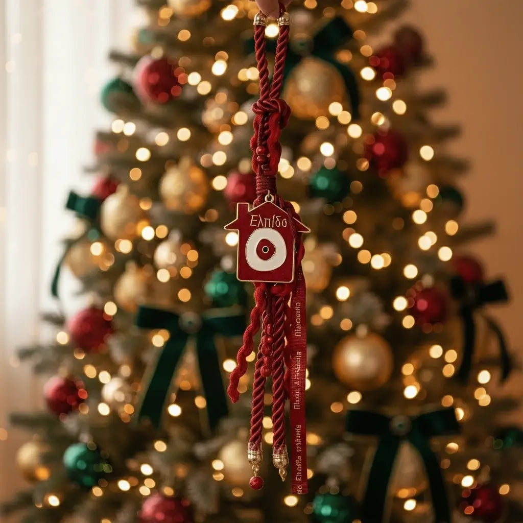 Χριστουγεννιάτικο Γούρι "Ελπίδα" 2026 - Κόκκινο Σπιτάκι με Μάτι & Κορδόνι | Worthio