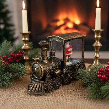 Χριστουγεννιάτικο Τρενάκι με Χιονόθολη & Άγιο Βασίλη – Vintage Bronze