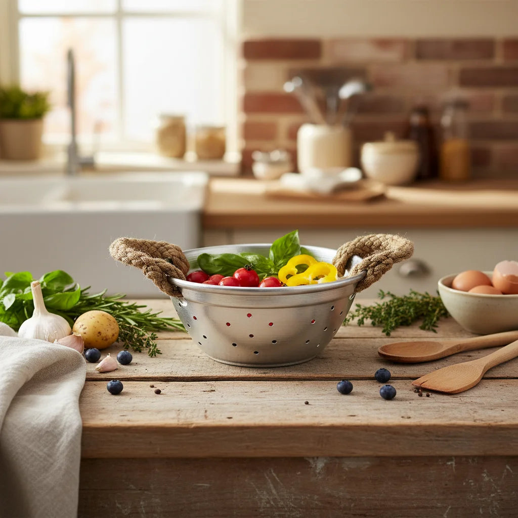 Μεταλλικό Σουρωτήρι Σερβιρίσματος 14cm με Λαβές από Σχοινί