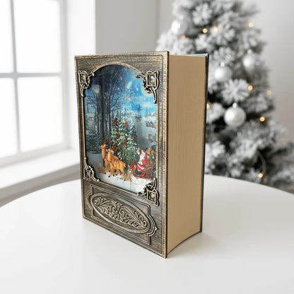 Χριστουγεννιάτικο Μουσικό Shadow Box με Άγιο Βασίλη & Έλκηθρο – 20×14×7 εκ.
