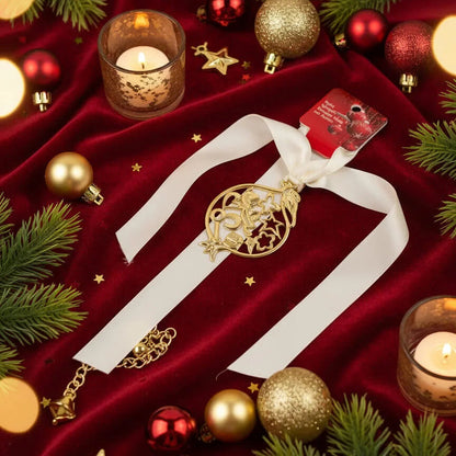 Χριστουγεννιάτικο Γούρι "Ρόδι της Ευημερίας" - Χρυσό Μεταλλικό με Λευκή Κορδέλα | Worthio