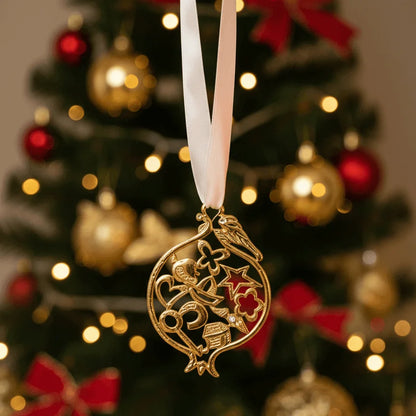 Χριστουγεννιάτικο Γούρι "Ρόδι της Ευημερίας" - Χρυσό Μεταλλικό με Λευκή Κορδέλα | Worthio