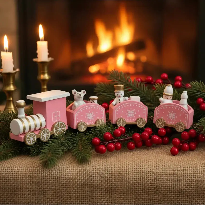Ροζ Χριστουγεννιάτικο Τρενάκι με Φιγούρες